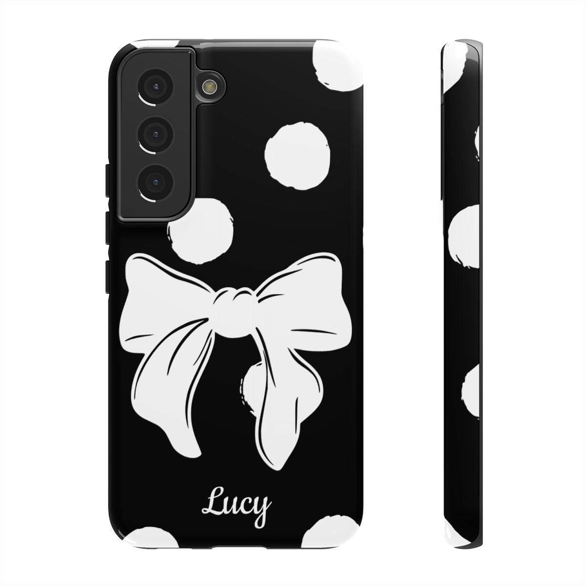 Personalized Black Polka Dot Bow Phone Case – Custom Name Coquette Retro Aesthetic