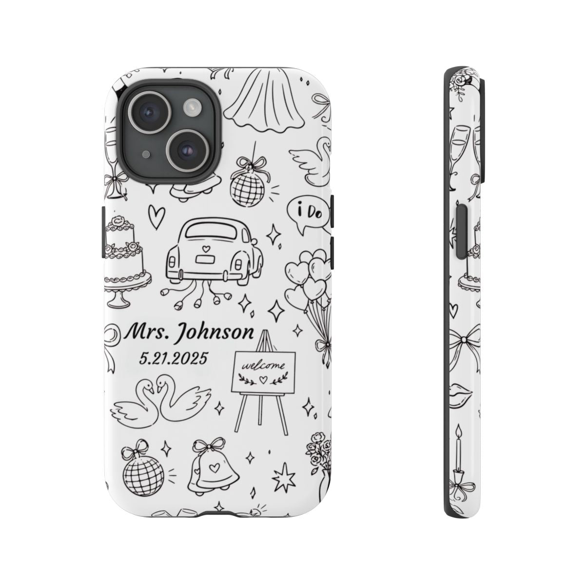Black Wedding Phone Case – Personalized Name & Date Gift