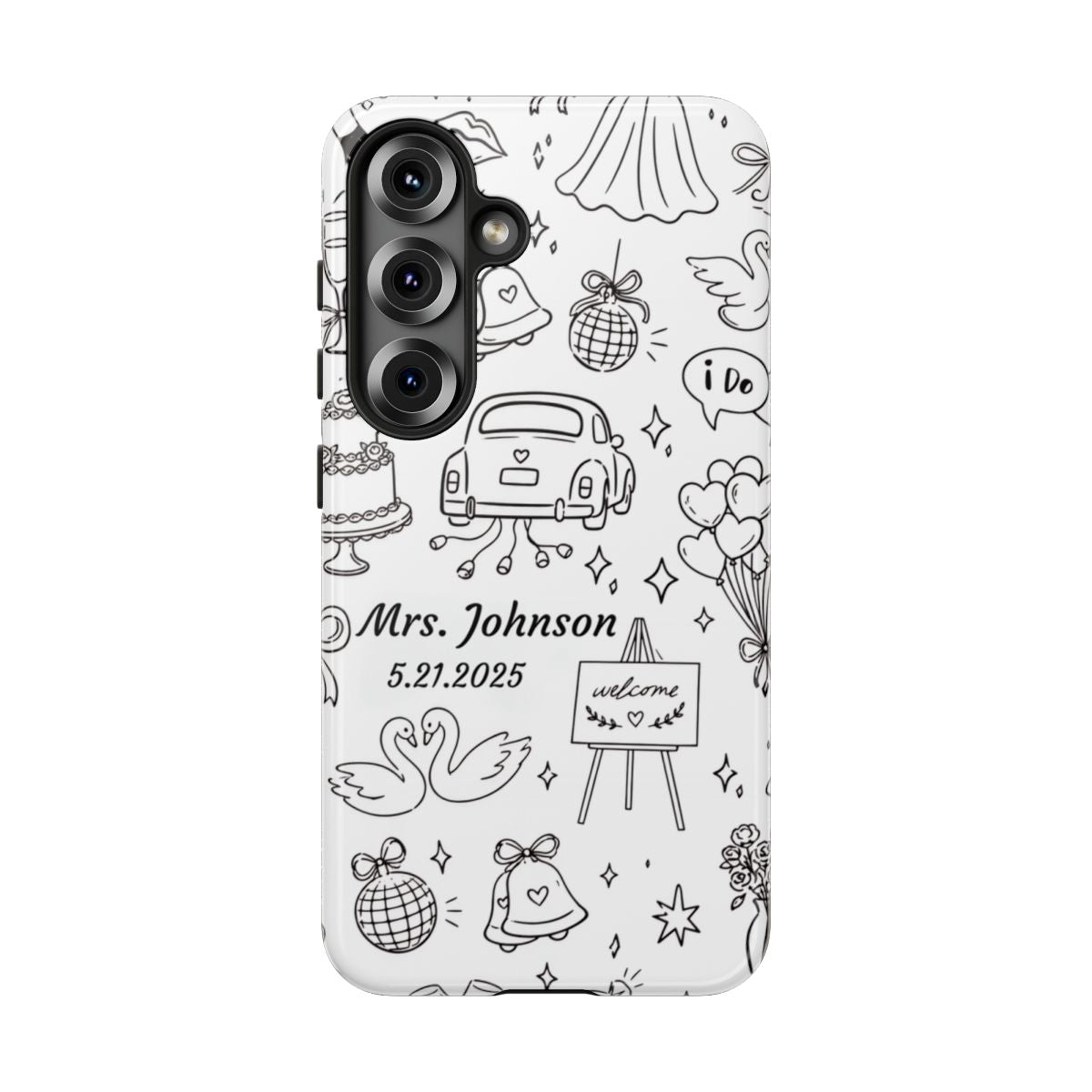 Black Wedding Phone Case – Personalized Name & Date Gift