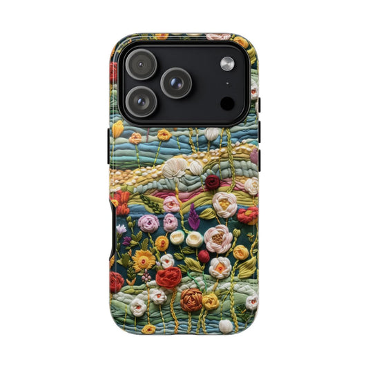 Embroidered Rosette Phone Case - 3D Boho Floral Art