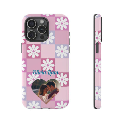 Personalized Pink Floral Checkered Tough Case