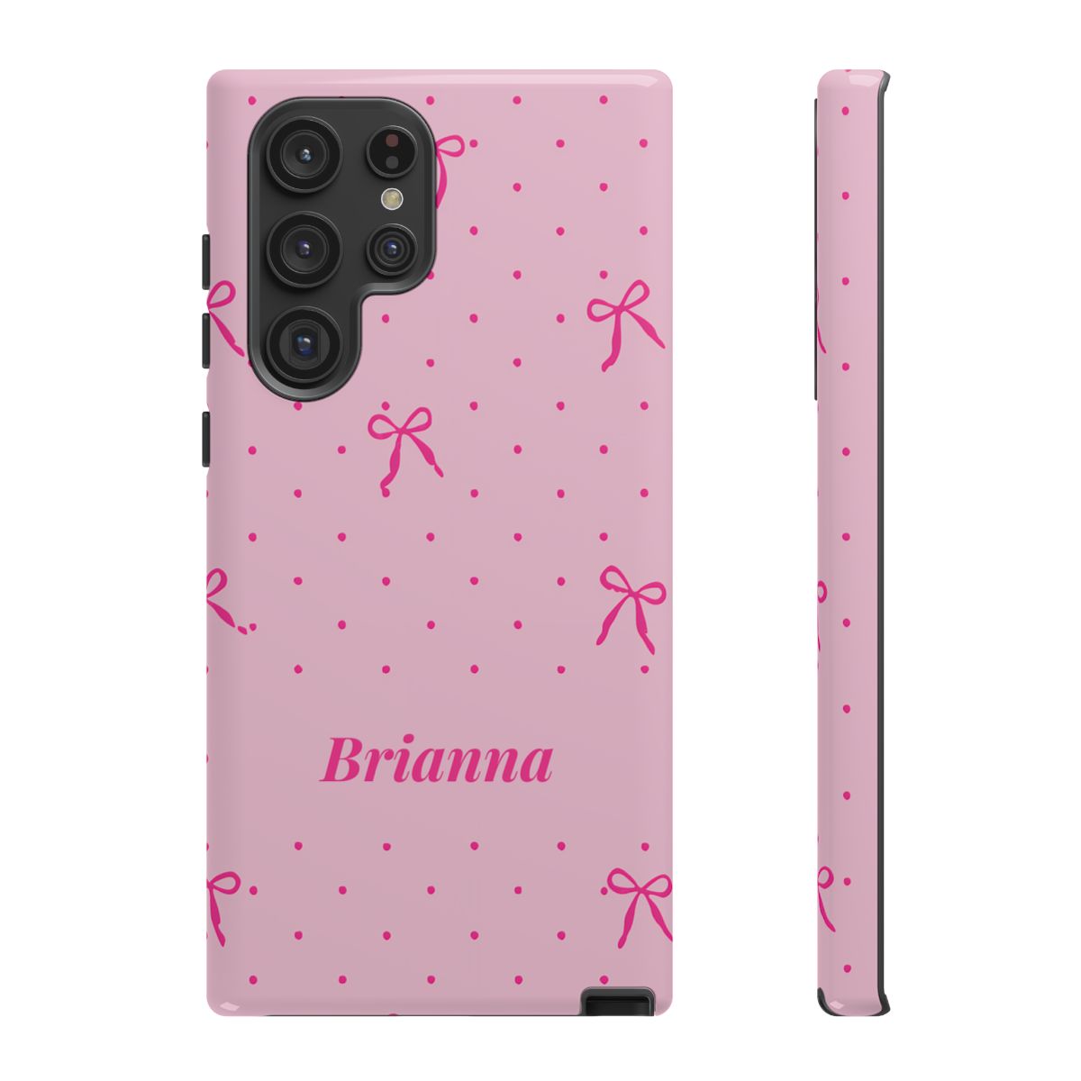 Personalized Pink Bow Phone Case – Custom Name Polka Dot Coquette Aesthetic