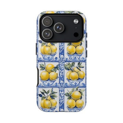 Amalfi Lemon Tile Phone Case - Mediterranean Blue & Yellow