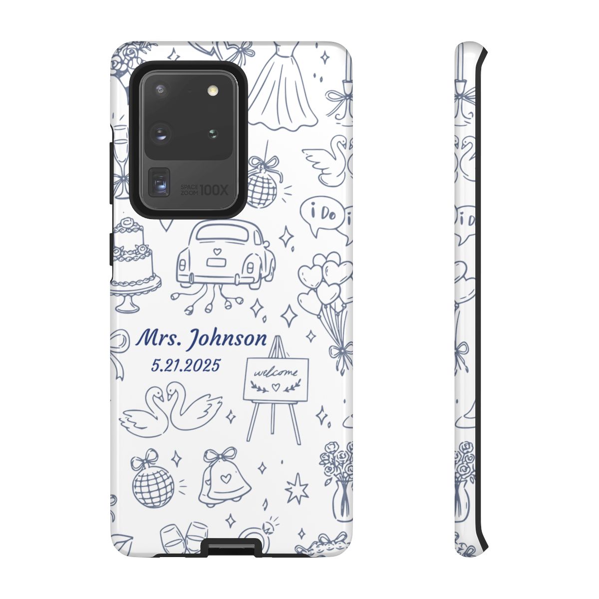 Navy Blue Personalized Wedding Phone Case – Custom Name & Date Bridal Gift