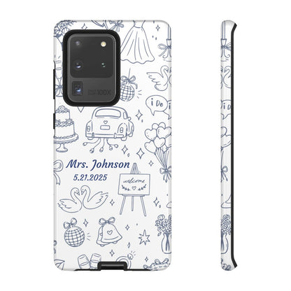 Navy Blue Personalized Wedding Phone Case – Custom Name & Date Bridal Gift