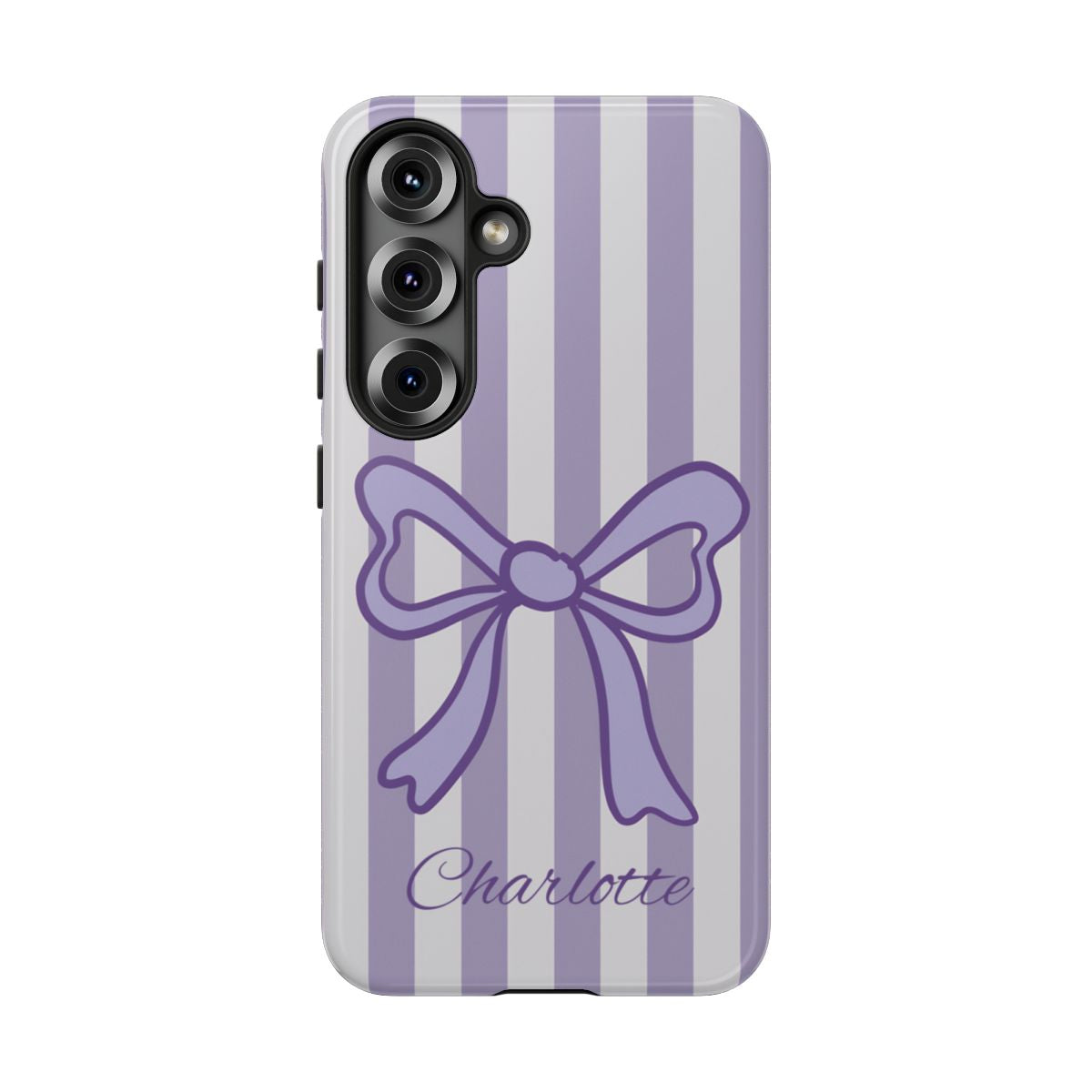 Personalized Lavender Bow Phone Case – Purple Striped Coquette Ribbon Aesthetic