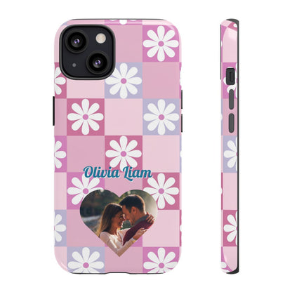 Personalized Pink Floral Checkered Tough Case
