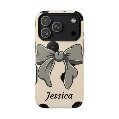 Personalized Polka Dot Bow Phone Case – Custom Name Coquette Retro Aesthetic