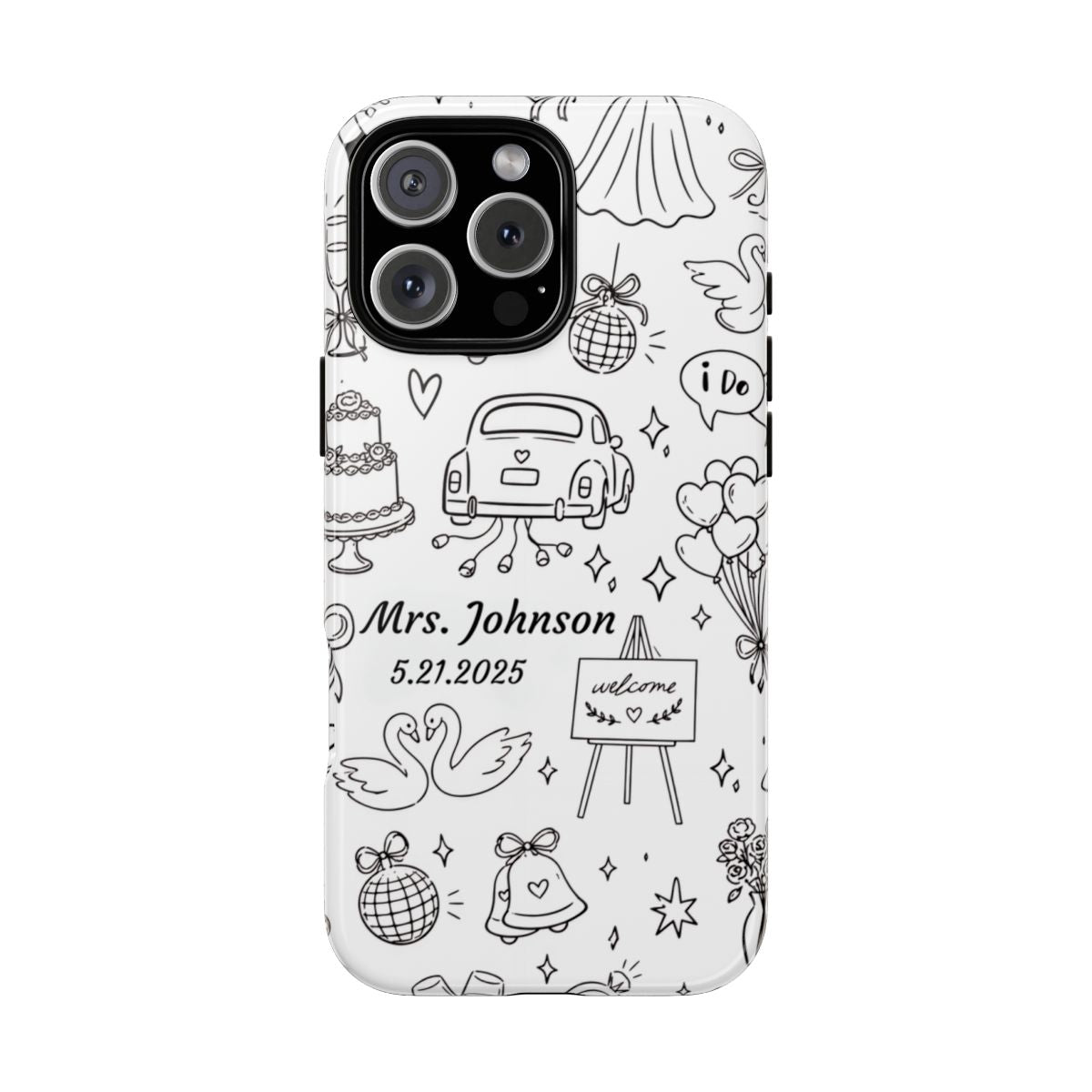 Black Wedding Phone Case – Personalized Name & Date Gift