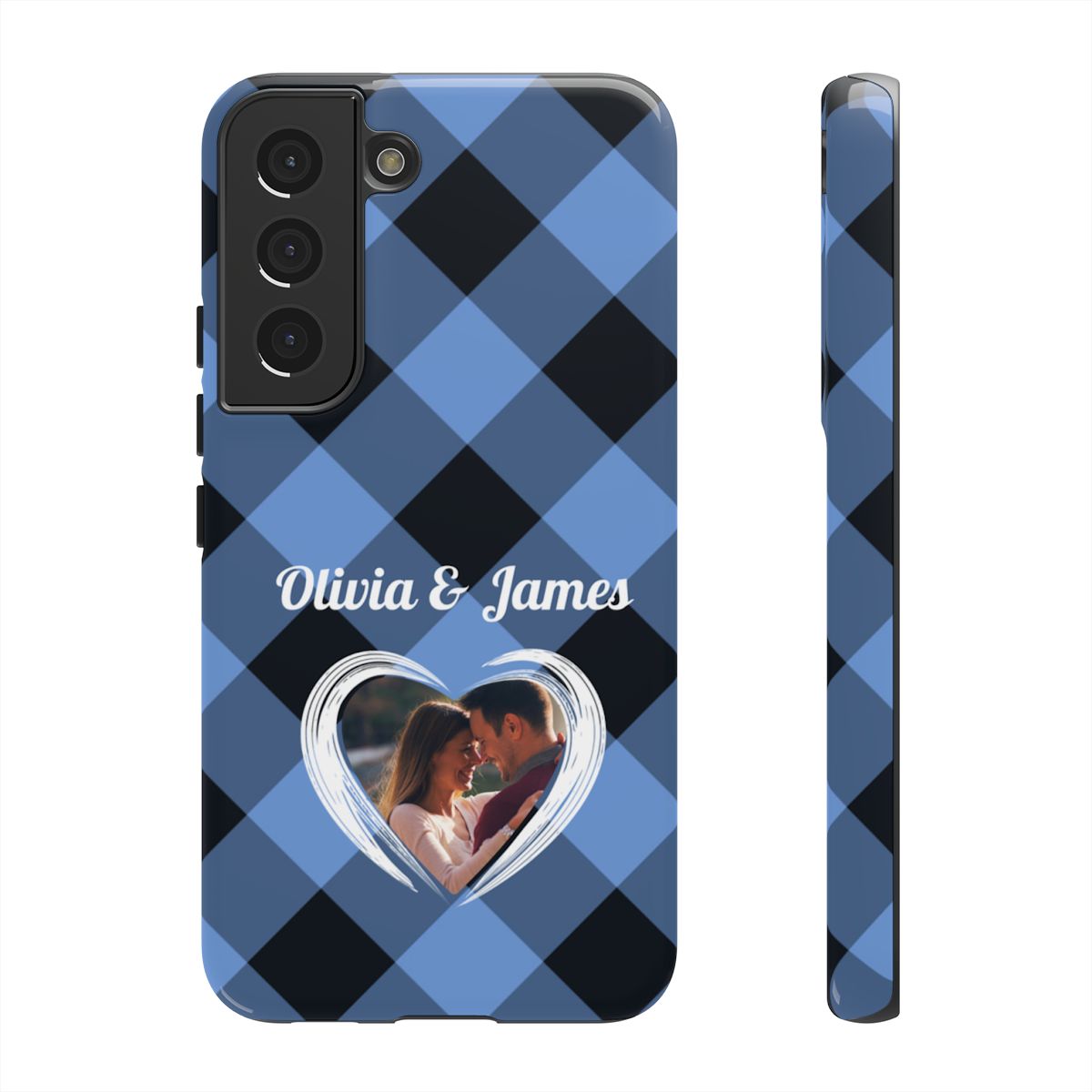 Personalized Blue Plaid Phone Case - Custom Photo & Name