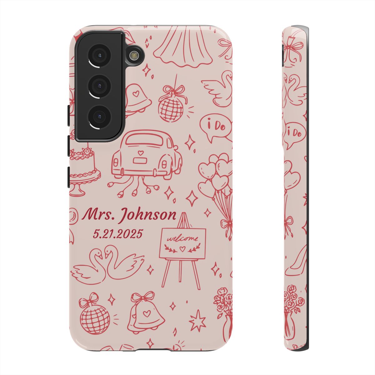 Pink Personalized Wedding Phone Case – Custom Name & Date Bridal Gift