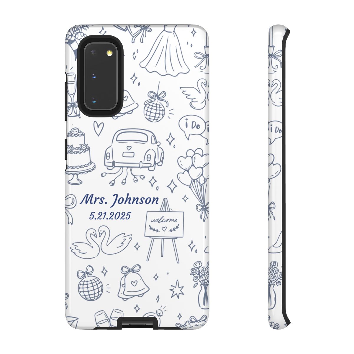 Navy Blue Personalized Wedding Phone Case – Custom Name & Date Bridal Gift