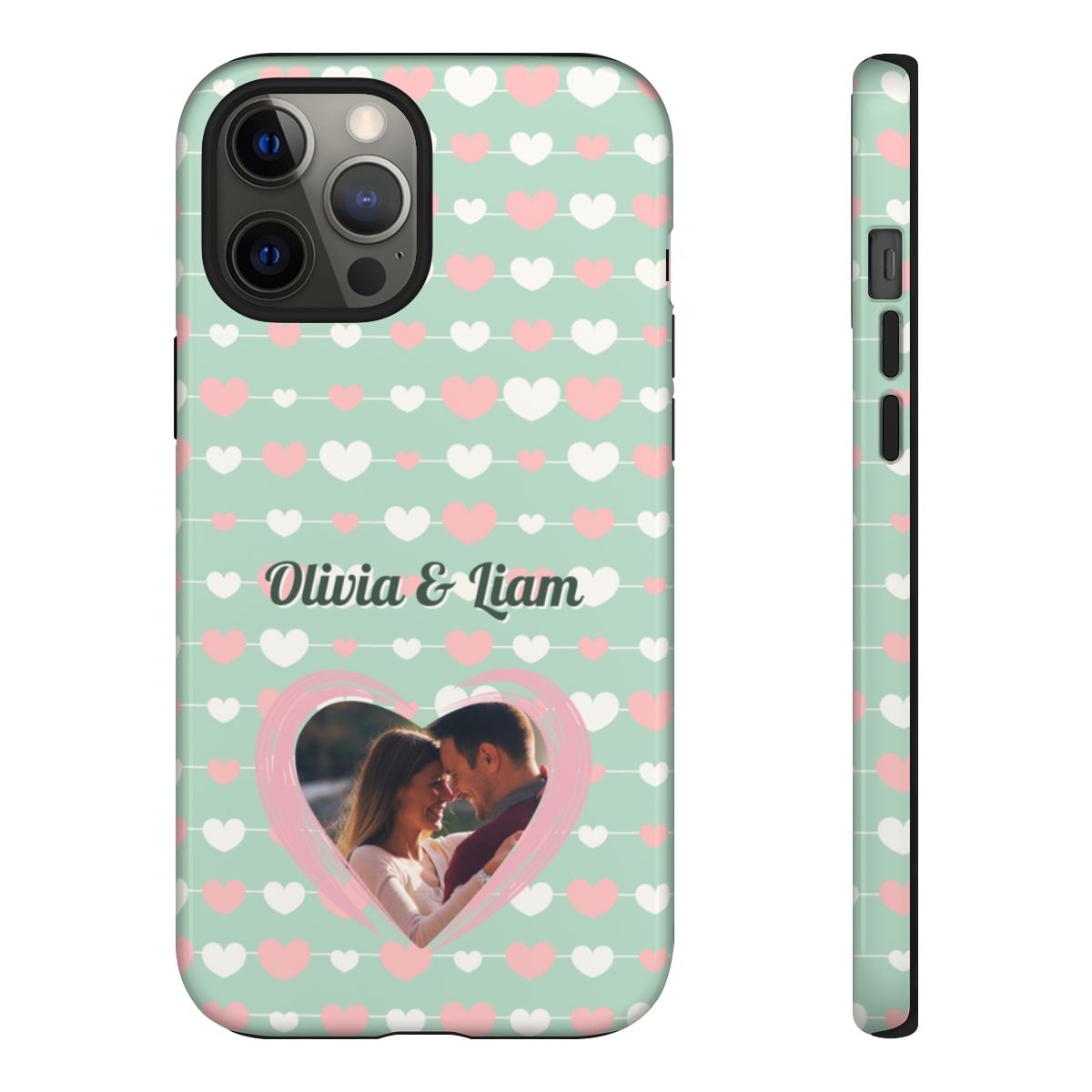 Personalized Mint Green Heart Phone Case - Custom Name and Photo