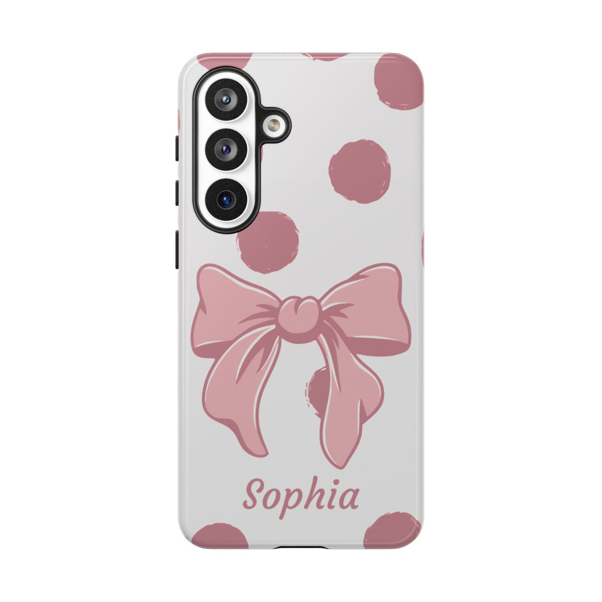 Personalized Pink Polka Dot Bow Phone Case – Custom Name Coquette Aesthetic