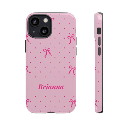 Personalized Pink Bow Phone Case – Custom Name Polka Dot Coquette Aesthetic