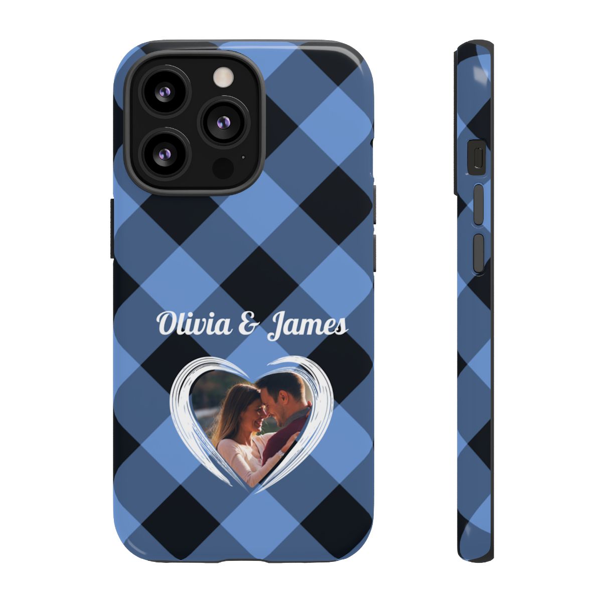 Personalized Blue Plaid Phone Case - Custom Photo & Name