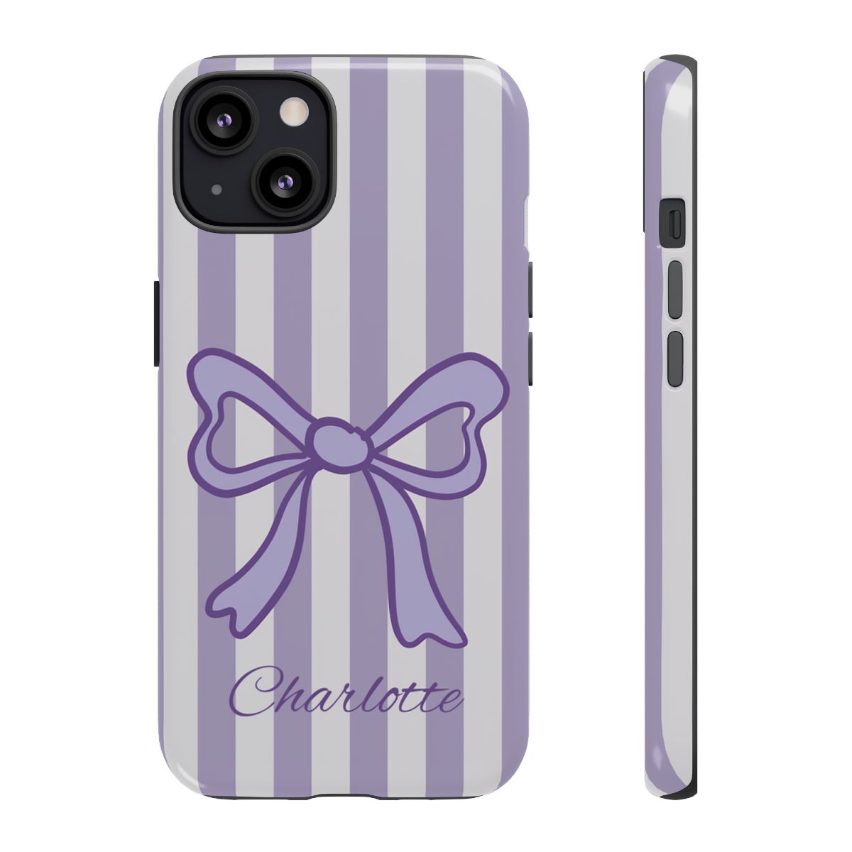Personalized Lavender Bow Phone Case – Purple Striped Coquette Ribbon Aesthetic