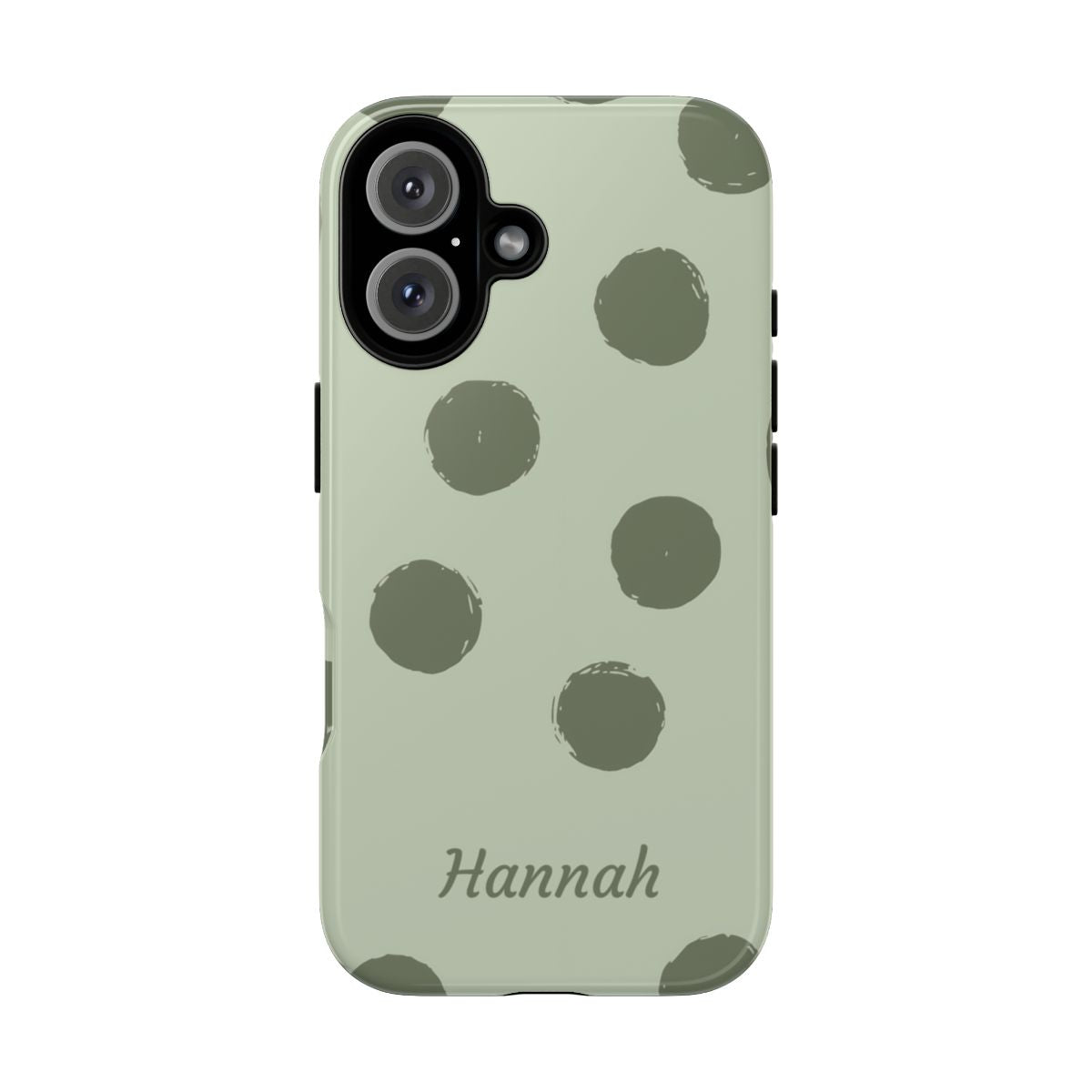 Personalized Sage Green Polka Dot Phone Case – Custom Name Matcha Aesthetic