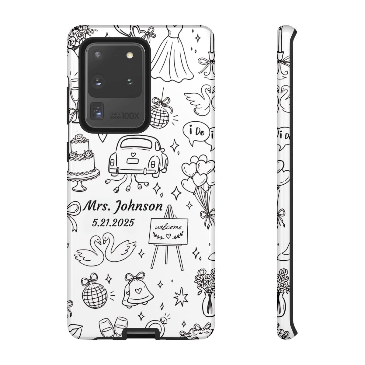 Black Wedding Phone Case – Personalized Name & Date Gift