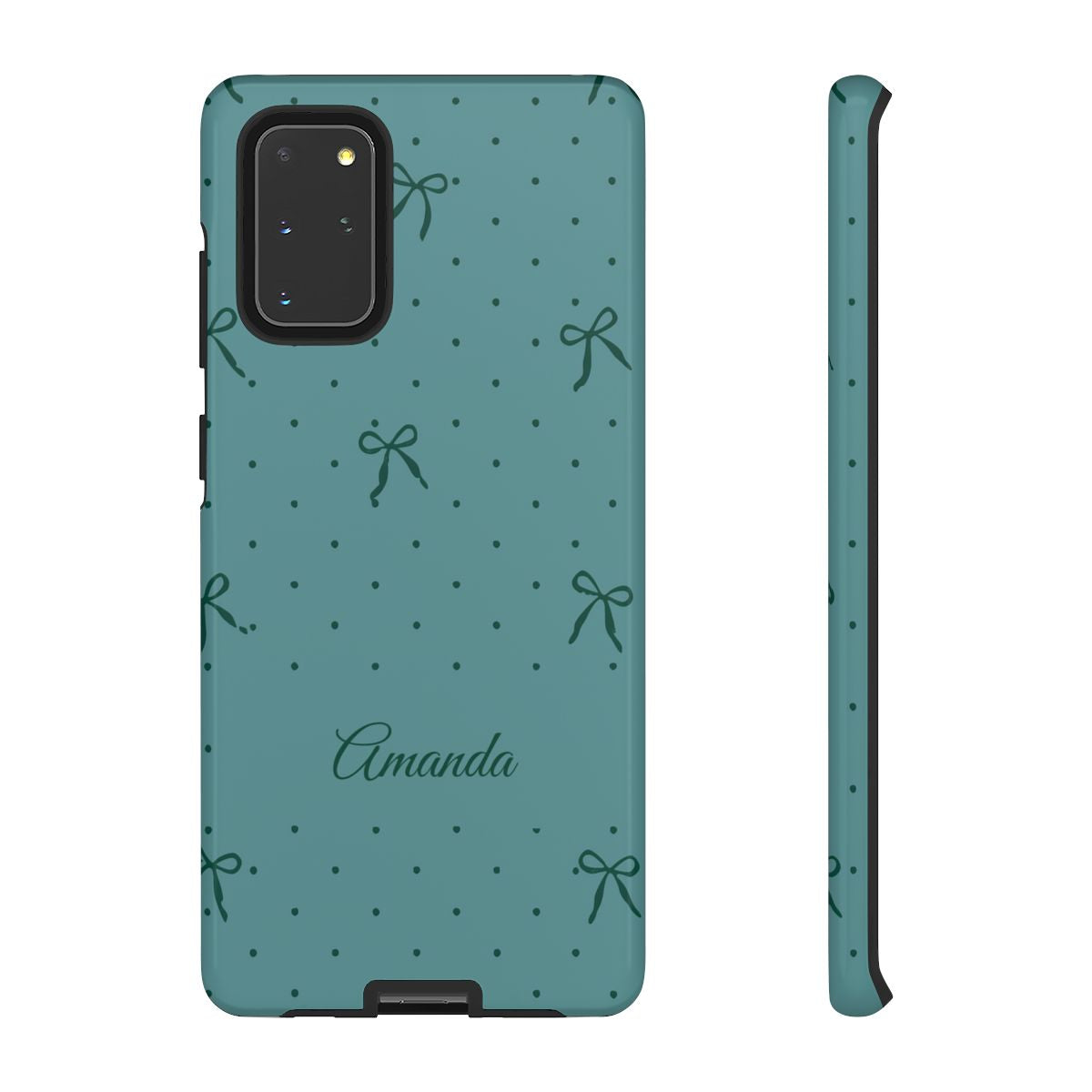 Personalized Teal Bow Phone Case – Custom Name Coquette Polka Dot Aesthetic