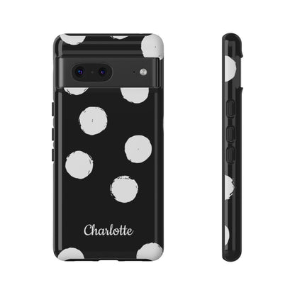 Personalized Black Polka Dot Phone Case – Custom Name Bold Monochrome Aesthetic