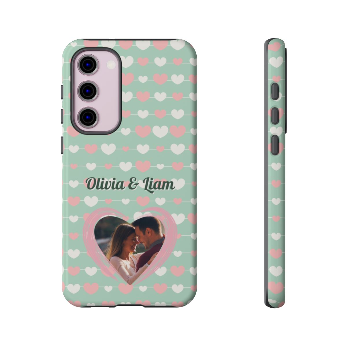 Personalized Mint Green Heart Phone Case - Custom Name and Photo
