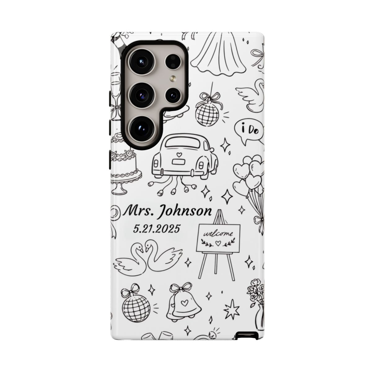 Black Wedding Phone Case – Personalized Name & Date Gift