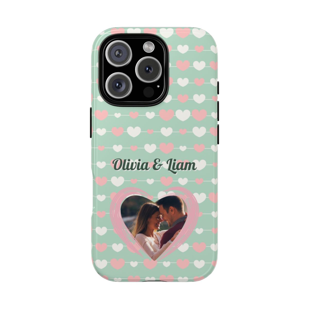 Personalized Mint Green Heart Phone Case - Custom Name and Photo