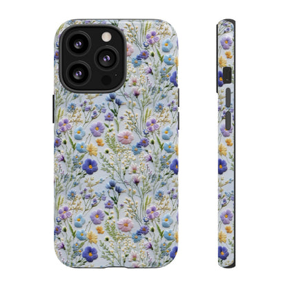 Wisteria Phone Case – Blue Embroidery Wildflower Aesthetic