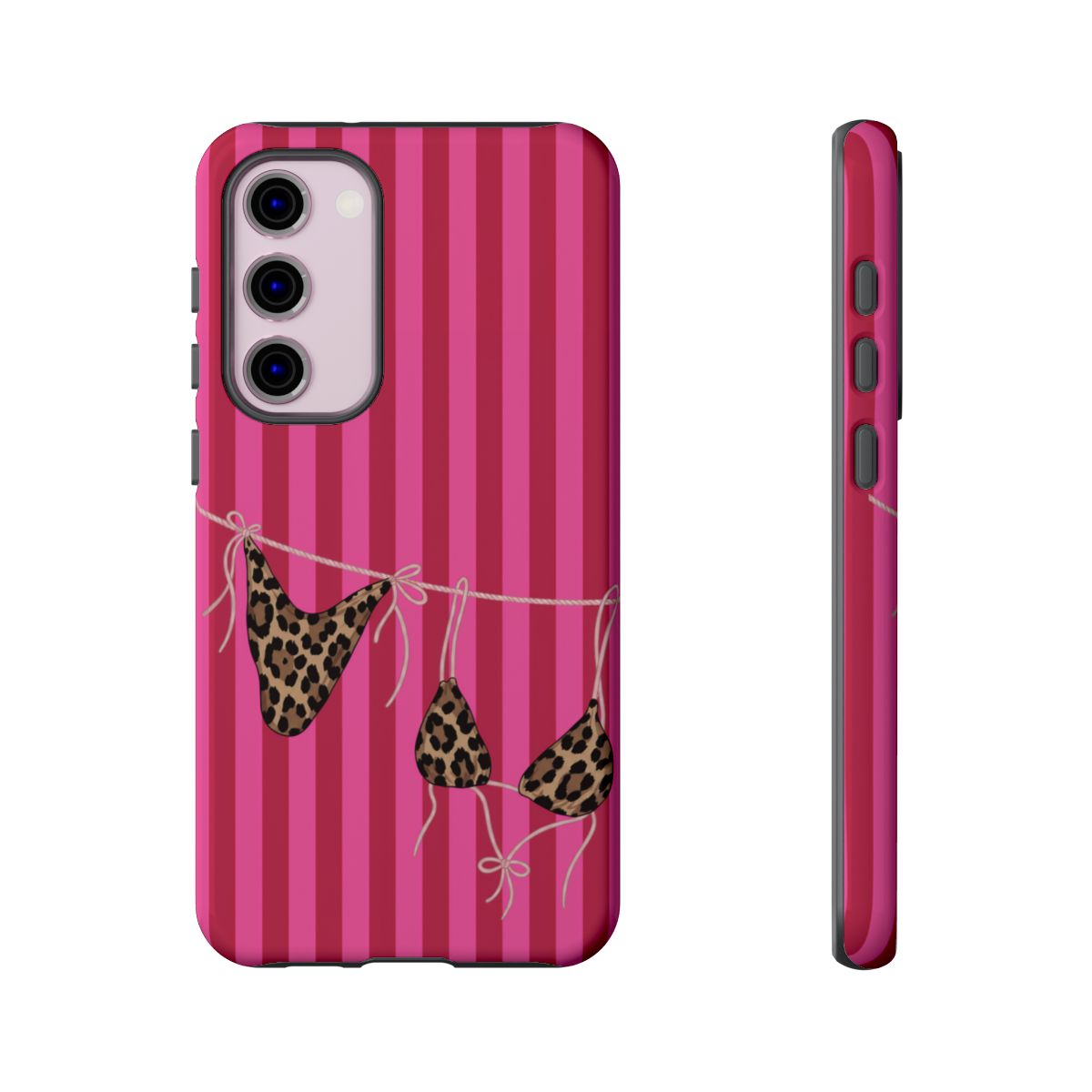 Leopard Bikini Striped Phone Case – Trendy Summer Beach Aesthetic