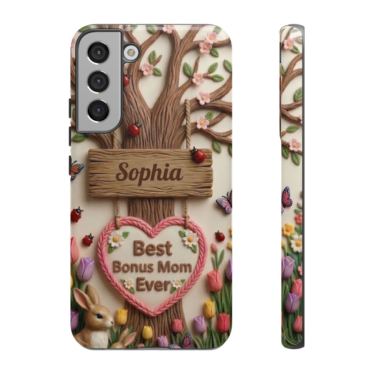 Personalized Bonus Mom Phone Case – Custom Name Clay Spring Garden Aesthetic