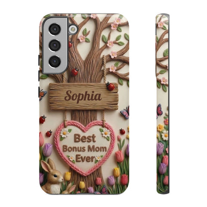 Personalized Bonus Mom Phone Case – Custom Name Clay Spring Garden Aesthetic