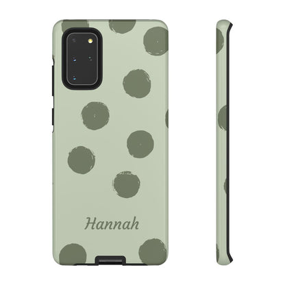 Personalized Sage Green Polka Dot Phone Case – Custom Name Matcha Aesthetic