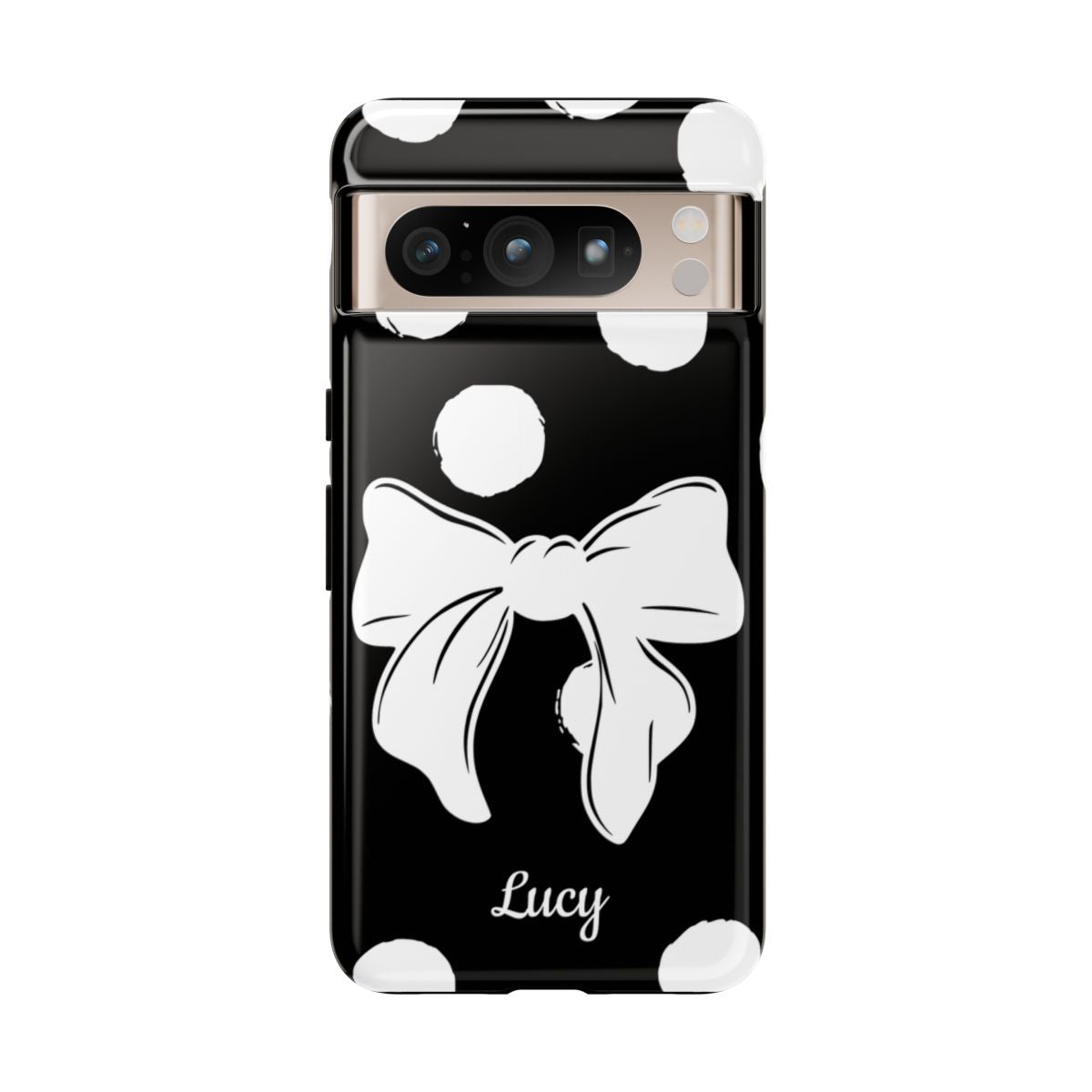 Personalized Black Polka Dot Bow Phone Case – Custom Name Coquette Retro Aesthetic
