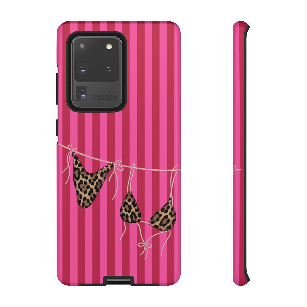 Leopard Bikini Striped Phone Case – Trendy Summer Beach Aesthetic