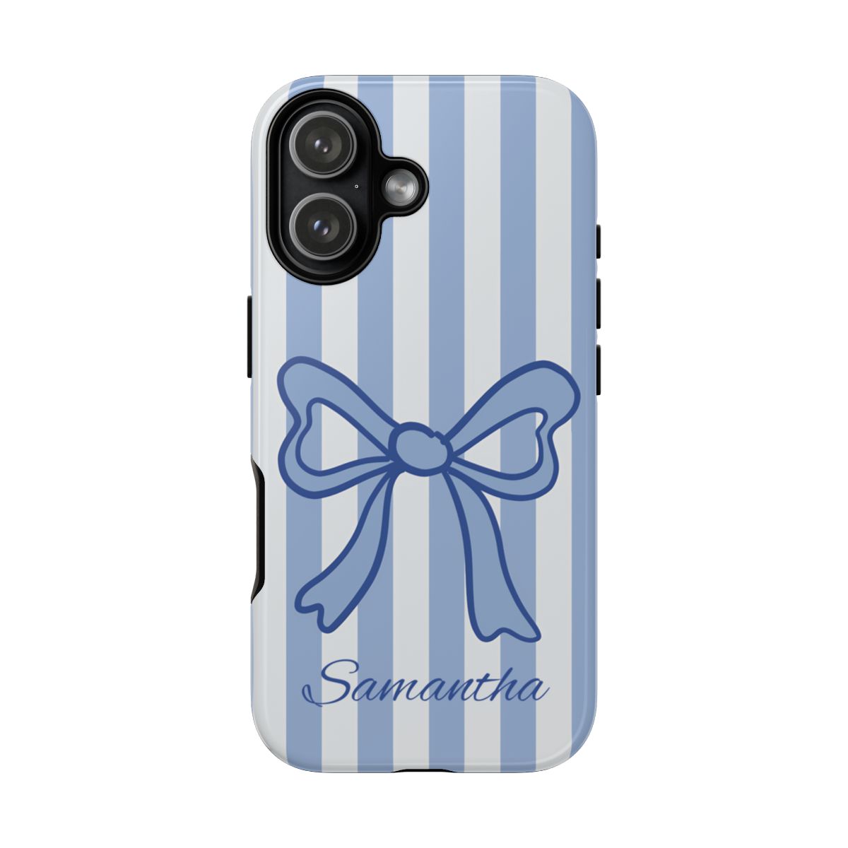 Personalized Coquette Bow Phone Case – Blue Striped Preppy Ribbon Aesthetic