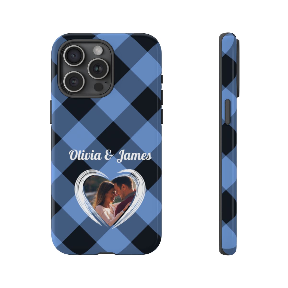 Personalized Blue Plaid Phone Case - Custom Photo & Name