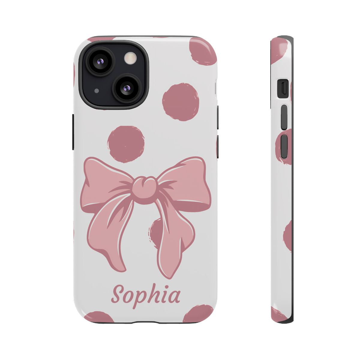 Personalized Pink Polka Dot Bow Phone Case – Custom Name Coquette Aesthetic