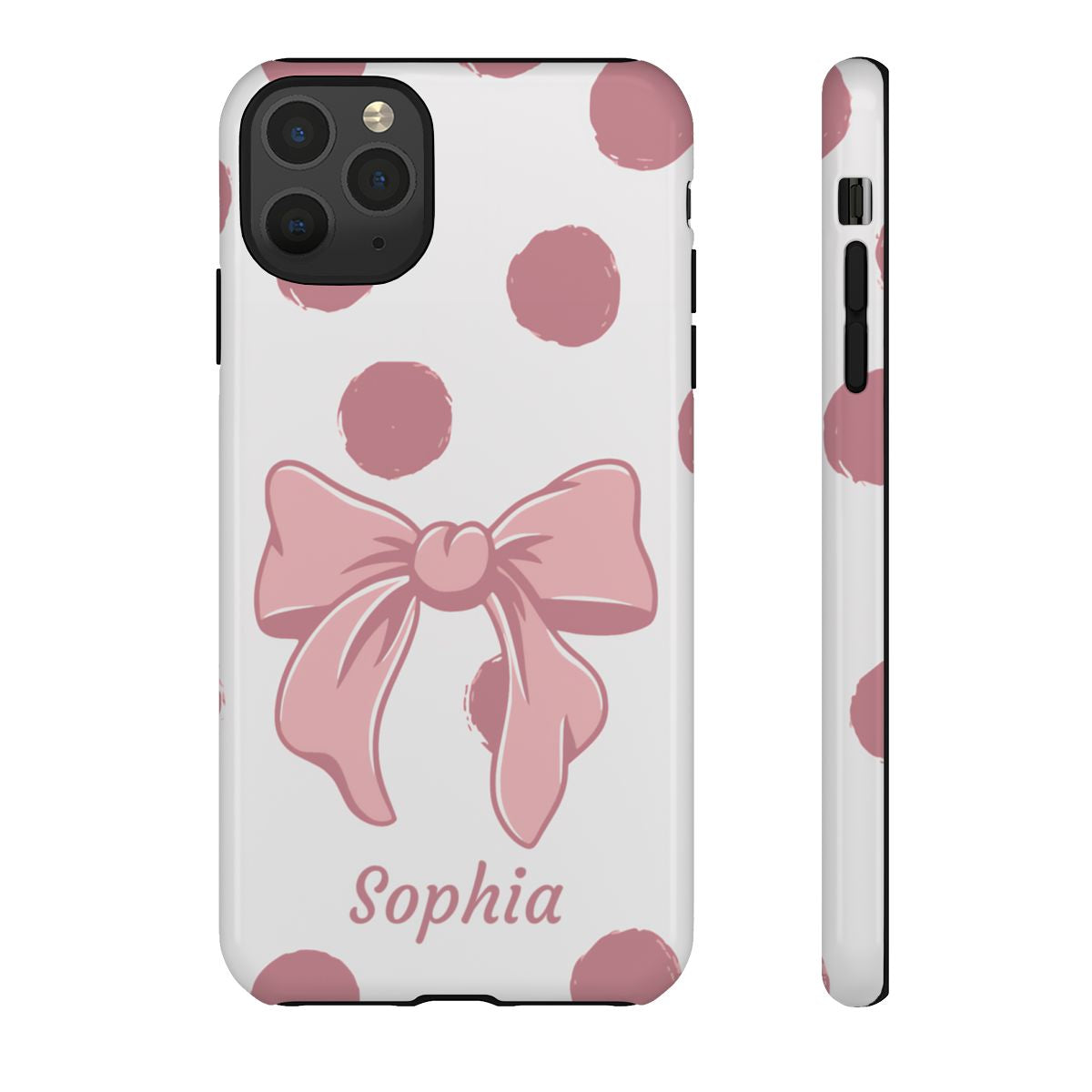 Personalized Pink Polka Dot Bow Phone Case – Custom Name Coquette Aesthetic