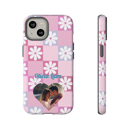 Personalized Pink Floral Checkered Tough Case