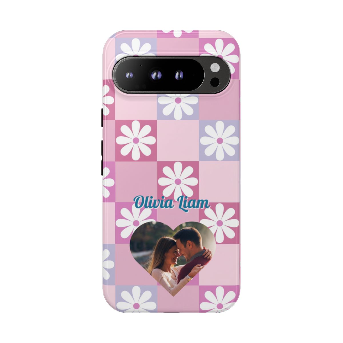 Personalized Pink Floral Checkered Tough Case