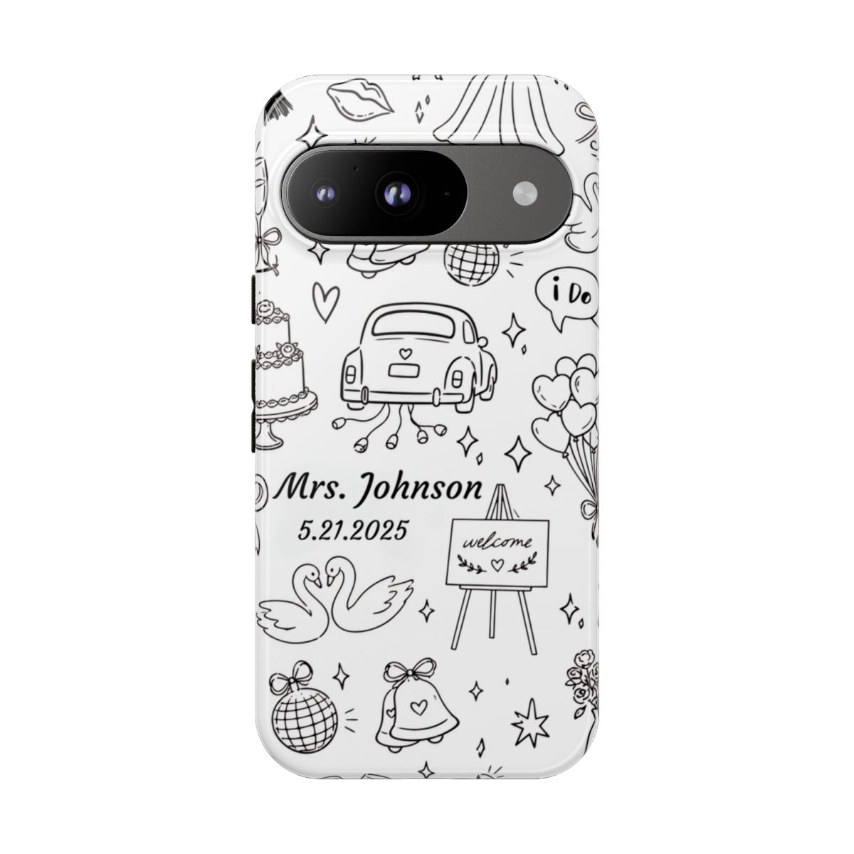 Black Wedding Phone Case – Personalized Name & Date Gift