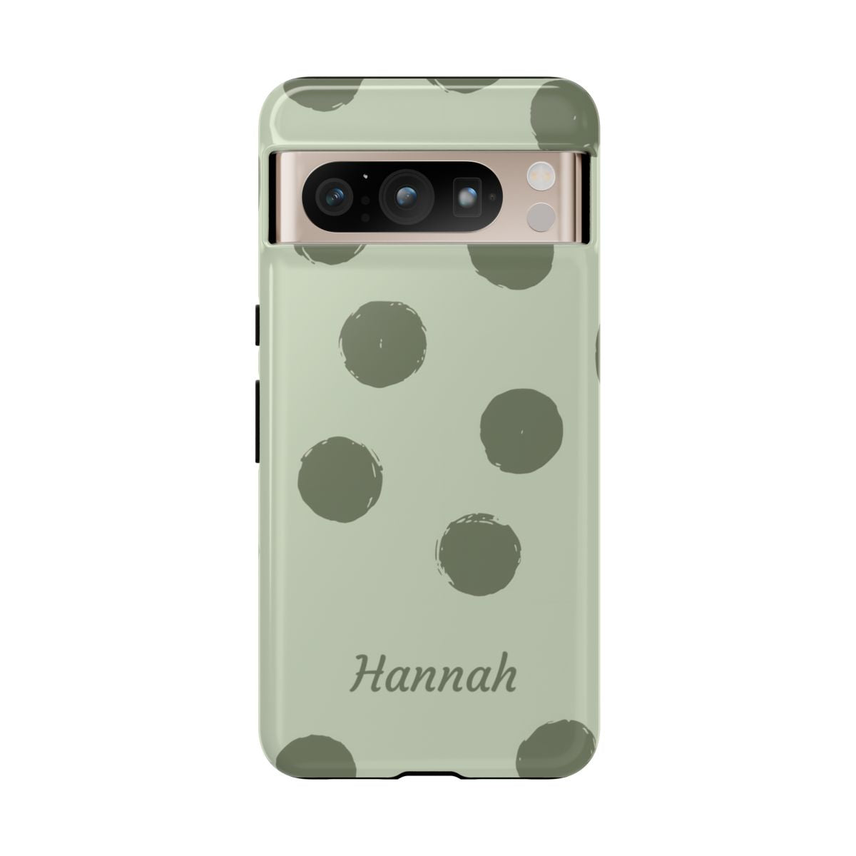 Personalized Sage Green Polka Dot Phone Case – Custom Name Matcha Aesthetic