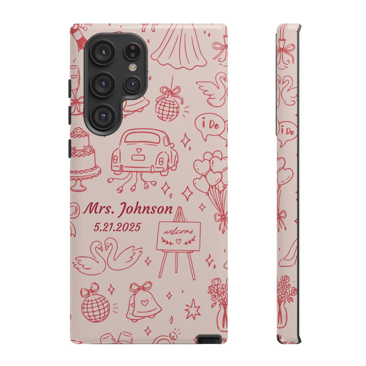 Pink Personalized Wedding Phone Case – Custom Name & Date Bridal Gift