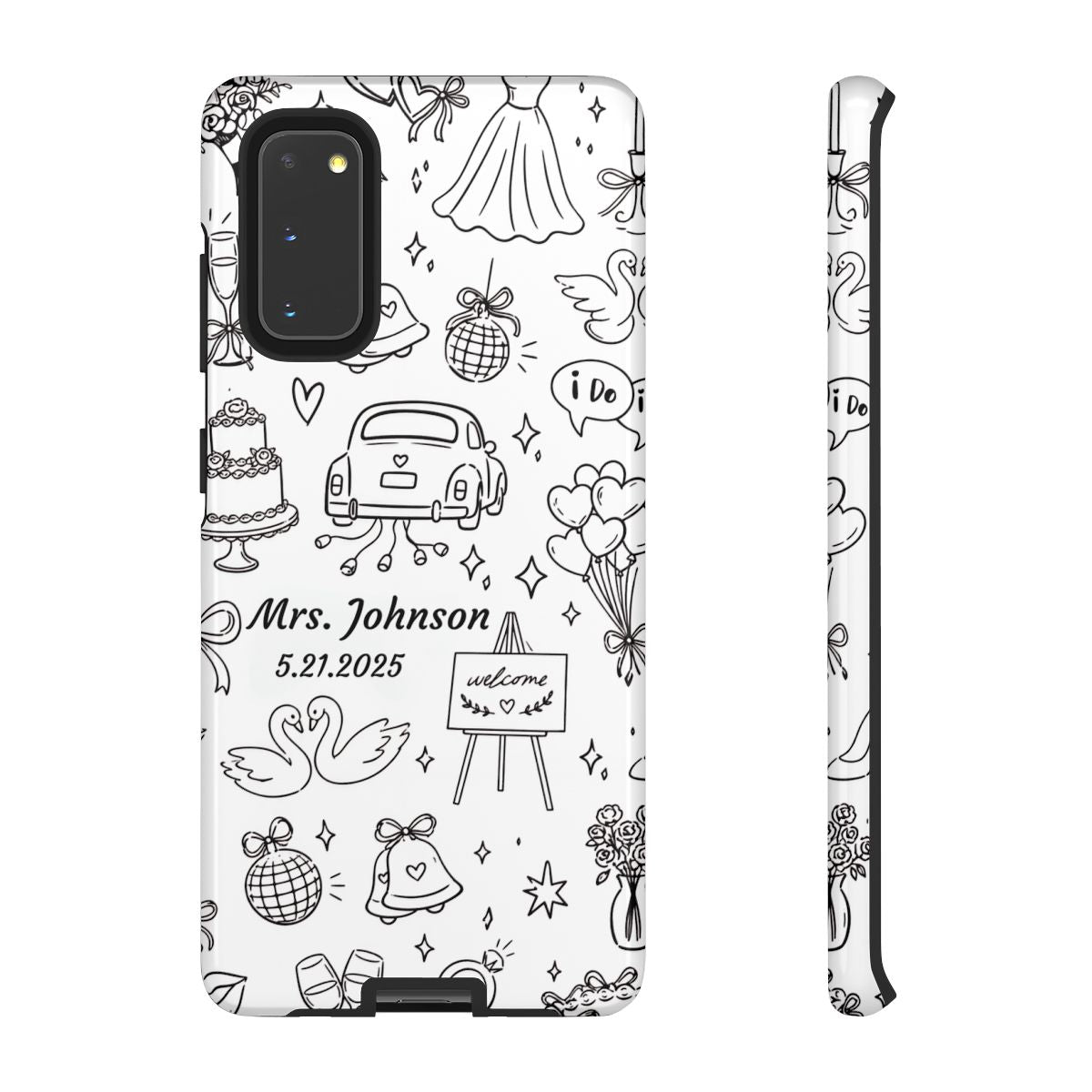 Black Wedding Phone Case – Personalized Name & Date Gift