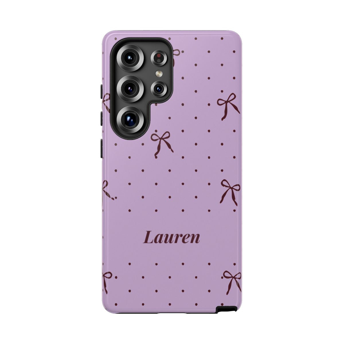 Personalized Lavender Bow Phone Case – Custom Name Polka Dot Coquette Aesthetic