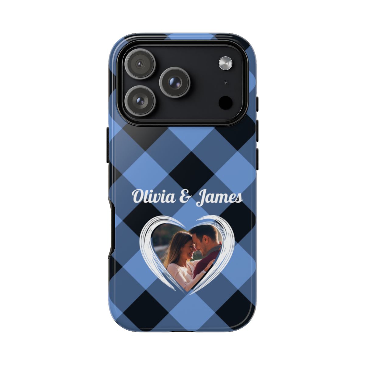 Personalized Blue Plaid Phone Case - Custom Photo & Name