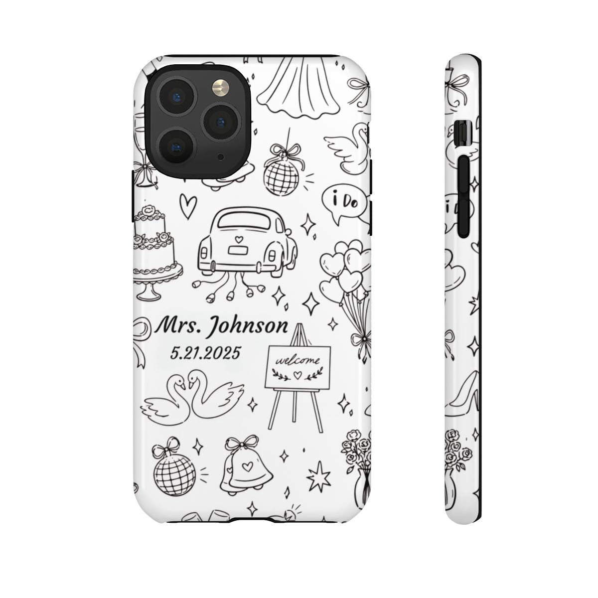 Black Wedding Phone Case – Personalized Name & Date Gift