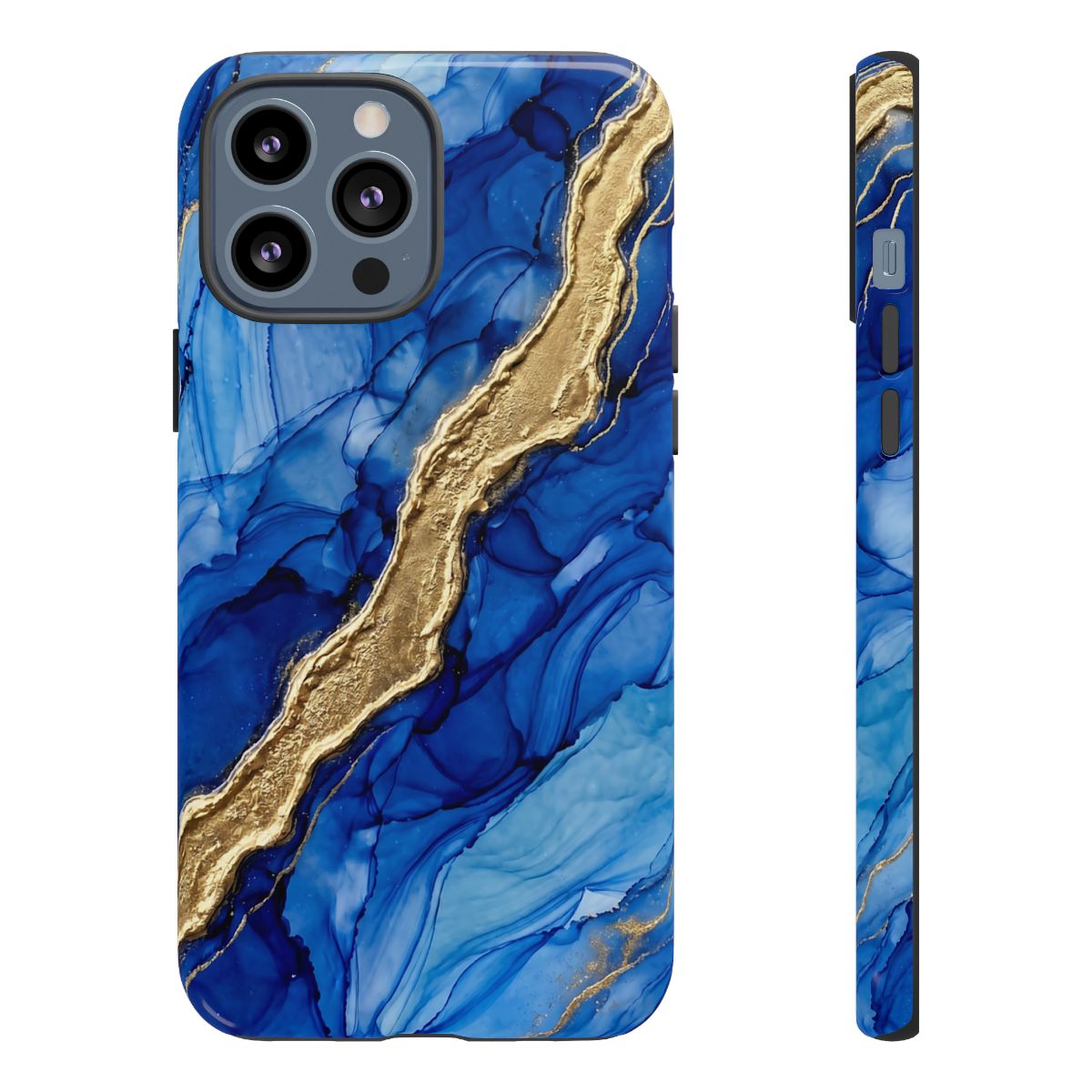 Blue Gold Marble Phone Case – Luxury Sapphire Geode Ink Art Design