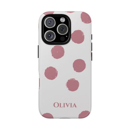 Personalized Pink Polka Dot Phone Case – Custom Name White Blush Aesthetic